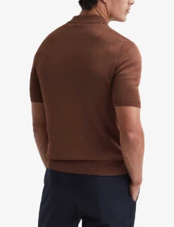 Reiss Castleton Zip-fastened Stretch Woven-blend Polo Shirt -Outlet Daily Tops Store R04087073 RUST ALT03
