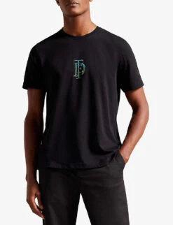 Ted Baker Achram Logo-print Crewneck Organic-cotton T-shirt -Outlet Daily Tops Store R04093055 BLACK ALT02
