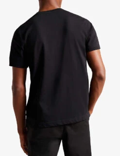 Ted Baker Achram Logo-print Crewneck Organic-cotton T-shirt -Outlet Daily Tops Store R04093055 BLACK ALT03