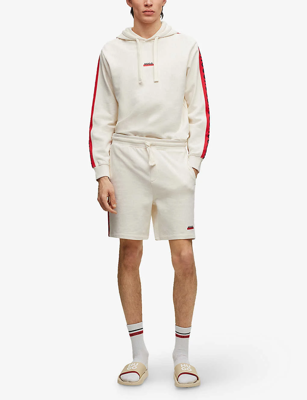 Hugo Logo-print Striped-trim Cotton-terry Hoody 2 Hugo Logo-print Striped-trim Cotton-terry Hoody - Image 2