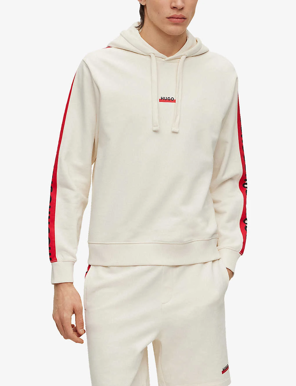 Hugo Logo-print Striped-trim Cotton-terry Hoody 3 Hugo Logo-print Striped-trim Cotton-terry Hoody - Image 3