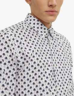 Hugo Graphic-print Slim-fit Cotton-poplin Shirt -Outlet Daily Tops Store R04093684 OPENWHITE ALT04