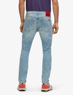 Hugo Logo-patch Extra Slim-fit Stretch-denim Jeans -Outlet Daily Tops Store R04100913 TURQUOISEAQUA ALT03