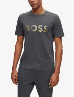 Boss Logo-print Regular-fit Cotton-jersey T-shirt -Outlet Daily Tops Store R04100925 DARKGREY ALT02