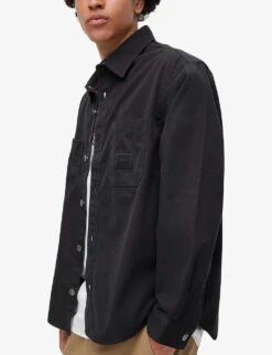 Hugo Logo-badge Oversized Cotton Shirt -Outlet Daily Tops Store R04101017 BLACK ALT02