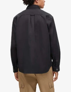 Hugo Logo-badge Oversized Cotton Shirt -Outlet Daily Tops Store R04101017 BLACK ALT03