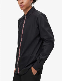 Hugo Contrast Trim Brand-tab Regular-fit Stretch-shell Shirt -Outlet Daily Tops Store R04101059 BLACK ALT02