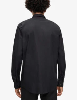 Hugo Contrast Trim Brand-tab Regular-fit Stretch-shell Shirt -Outlet Daily Tops Store R04101059 BLACK ALT03