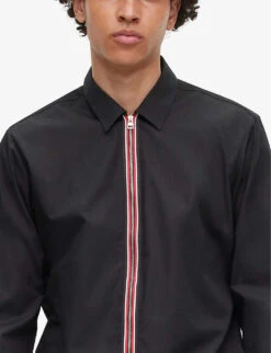 Hugo Contrast Trim Brand-tab Regular-fit Stretch-shell Shirt -Outlet Daily Tops Store R04101059 BLACK ALT04