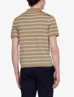 Sandro Pablo Striped Stretch-knit Polo Shirt -Outlet Daily Tops Store R04102302 NATURELS ALT03