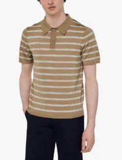 Sandro Pablo Striped Stretch-knit Polo Shirt -Outlet Daily Tops Store R04102302 NATURELS ALT04