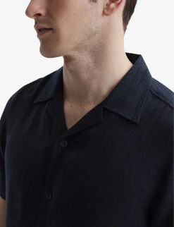 Reiss Vitus Cuban-collar Slim-fit Woven Polo Shirt -Outlet Daily Tops Store R04103909 NAVY ALT04