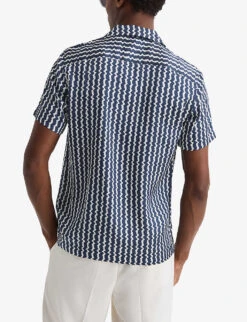 Reiss Mayday Abstract-stripe Slim-fit Recycled-polyester Shirt -Outlet Daily Tops Store R04103910 NAVY ALT03