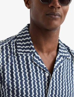 Reiss Mayday Abstract-stripe Slim-fit Recycled-polyester Shirt -Outlet Daily Tops Store R04103910 NAVY ALT04