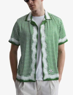 Reiss Vanpelt Graphic-print Short-sleeve Recycled-polyester Shirt -Outlet Daily Tops Store R04103912 GREENIVORY ALT02