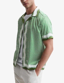 Reiss Vanpelt Graphic-print Short-sleeve Recycled-polyester Shirt -Outlet Daily Tops Store R04103912 GREENIVORY ALT04