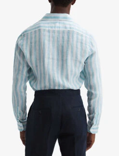 Reiss Ruban Regular-fit Long-sleeve Linen Shirt -Outlet Daily Tops Store R04116717 AQUAMARINESTRI ALT02