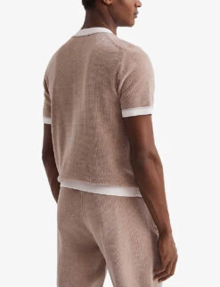 Reiss Striker Contrast-trim Pressed-stud Knitted Shirt 8 Reiss Striker Contrast-trim Pressed-stud Knitted Shirt -Outlet Daily Tops Store R04116735 CHAMPAGNE ALT03