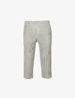 Pleated Cropped Relaxed-fit Woven Trousers