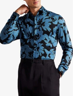 Ted Baker Altlo Floral-print Stretch-cotton Shirt 6 Ted Baker Altlo Floral-print Stretch-cotton Shirt -Outlet Daily Tops Store R04117770 MIDBLUE ALT02
