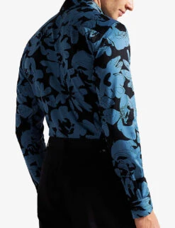 Ted Baker Altlo Floral-print Stretch-cotton Shirt 7 Ted Baker Altlo Floral-print Stretch-cotton Shirt -Outlet Daily Tops Store R04117770 MIDBLUE ALT03
