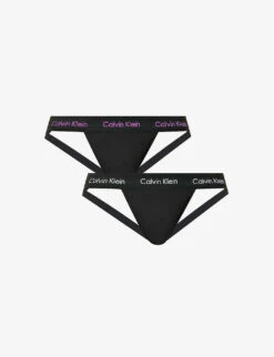 Calvin Klein Logo-waistband Pack Of Two Stretch-cotton Jockstraps