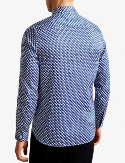 Ted Baker Border Geo-print Regular-fit Stretch-cotton Shirt -Outlet Daily Tops Store R04121876 DKBLUE ALT03