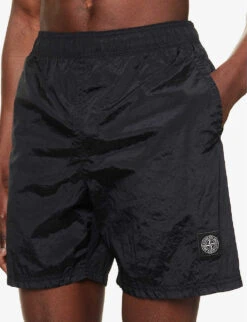 Stone Island Logo-patch Elasticated-waist Swim Shorts 9 Stone Island Logo-patch Elasticated-waist Swim Shorts -Outlet Daily Tops Store R04124582 NERO ALT04