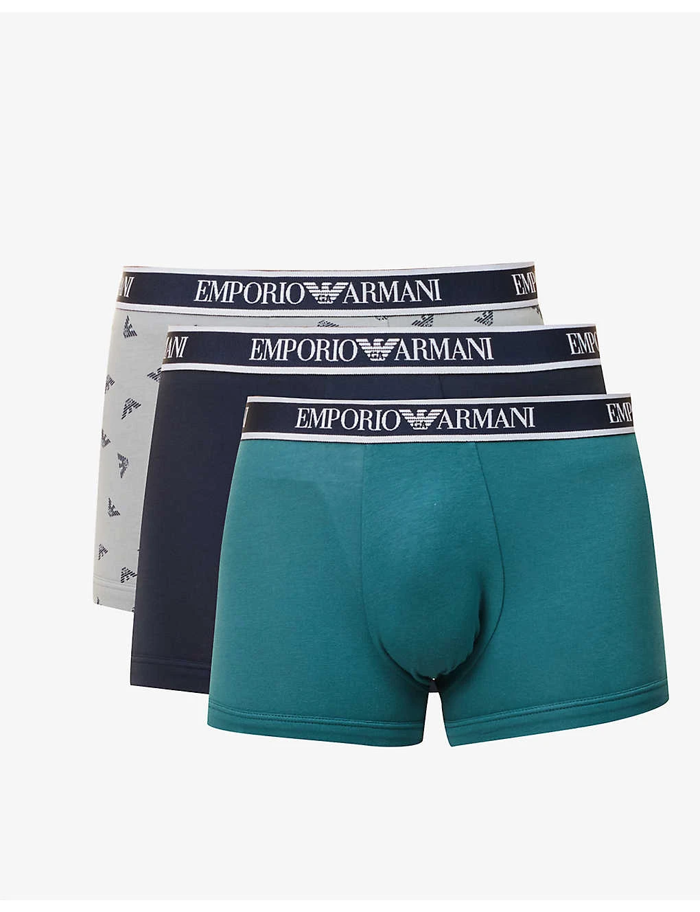 Emporio Armani Branded-waistband Pack Of Three Stretch-cotton Trunks 1 Emporio Armani Branded-waistband Pack Of Three Stretch-cotton Trunks