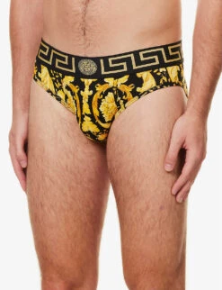 Versace Branded-print Stretch-cotton Briefs 7 Versace Branded-print Stretch-cotton Briefs -Outlet Daily Tops Store R04127423 BLACKPRINT ALT03