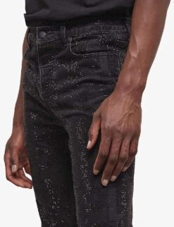 THE KOOPLES Rhinestone-embellished Slim-fit Stretch-cotton Jeans -Outlet Daily Tops Store R04127915 BLA55 ALT04
