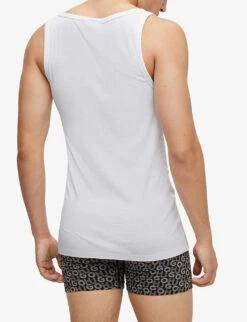 Hugo Pack Of Two Vertical Logo-print Stretch-cotton Vests -Outlet Daily Tops Store R04128219 WHITE ALT02