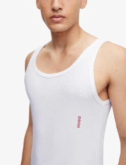Hugo Pack Of Two Vertical Logo-print Stretch-cotton Vests -Outlet Daily Tops Store R04128219 WHITE ALT03