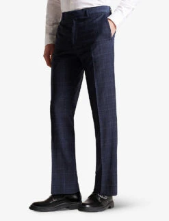 Ted Baker Check Regular-fit Straight-leg Stretch Wool-blend Trousers -Outlet Daily Tops Store R04129695 NAVY ALT02