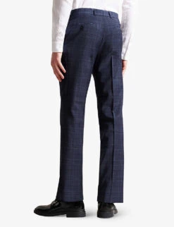Ted Baker Check Regular-fit Straight-leg Stretch Wool-blend Trousers -Outlet Daily Tops Store R04129695 NAVY ALT03
