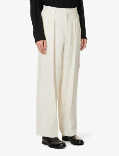 Yohji Yamamoto I-Side Slip-pocket Wide-leg Relaxed-fit Linen And Ramie-blend Trousers 8 Yohji Yamamoto I-Side Slip-pocket Wide-leg Relaxed-fit Linen And Ramie-blend Trousers -Outlet Daily Tops Store R04131768 IVORY ALT02