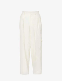 Yohji Yamamoto I-Side Slip-pocket Wide-leg Relaxed-fit Linen And Ramie-blend Trousers