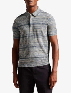Ted Baker Striped Cotton-blend Polo Shirt -Outlet Daily Tops Store R04133328 STONE ALT02
