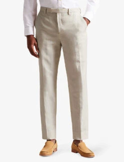 Ted Baker Lancet Slim-fit Straight-leg Linen-wool Blend Trousers -Outlet Daily Tops Store R04133542 STONE ALT02