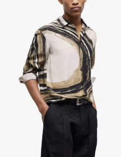 THE KOOPLES Marble-print Silk Shirt -Outlet Daily Tops Store R04137044 BEI16 ALT02