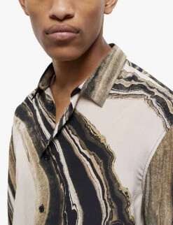 THE KOOPLES Marble-print Silk Shirt -Outlet Daily Tops Store R04137044 BEI16 ALT04