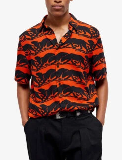THE KOOPLES Panther-print Short-sleeved Woven Shirt -Outlet Daily Tops Store R04137813 BLA26 ALT02