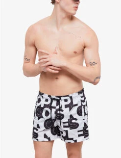 THE KOOPLES Elasticated-waist Graphic-print Woven Swim Shorts 7 THE KOOPLES Elasticated-waist Graphic-print Woven Swim Shorts -Outlet Daily Tops Store R04138181 BLA01 ALT02