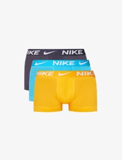 Nike Logo-waistband Pack Of Three Stretch-recycled Polyester-blend Trunks