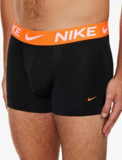 Nike Branded-waistband Pack Of Three Stretch Recycled-polyester-blend Trunks -Outlet Daily Tops Store R04140820 BLKBLUEGREYORANGE ALT04