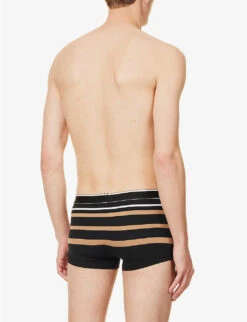 Boss Logo-waistband Stripe Regular-fit Stretch-cotton Trunks -Outlet Daily Tops Store R04142409 BLACK ALT02