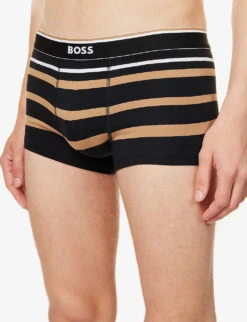 Boss Logo-waistband Stripe Regular-fit Stretch-cotton Trunks -Outlet Daily Tops Store R04142409 BLACK ALT03