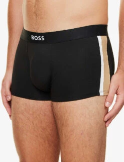 Boss Logo-embroidered Stretch-jersey Trunks -Outlet Daily Tops Store R04142424 BLACK ALT03