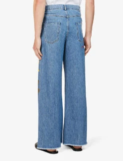 Marni Brand-appliqué Flared-hem Flared-leg Relaxed-fit Trousers 8 Marni Brand-appliqué Flared-hem Flared-leg Relaxed-fit Trousers -Outlet Daily Tops Store R04143405 IRISBLUE ALT03