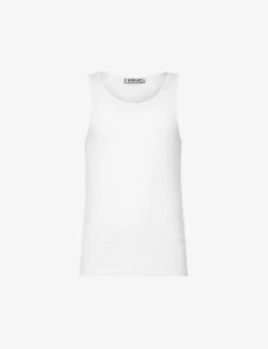 Ribbed Crew-neck Stretch-woven Blend Top